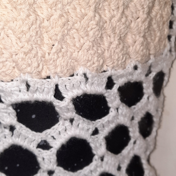 HANDCRAFTED Crochet Macrame Knit Dress Festival Midaxi Swim Cover Cream Tan S 4 - Picture 4 of 11